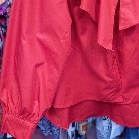 Red Ruffle Collar Long Sleeve Blouse - Picture 3 of 3
